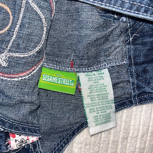 Seasame Street Elmo overalls shortalls denim embroidered ruffle flower Y2K 18 m - Picture 5 of 6